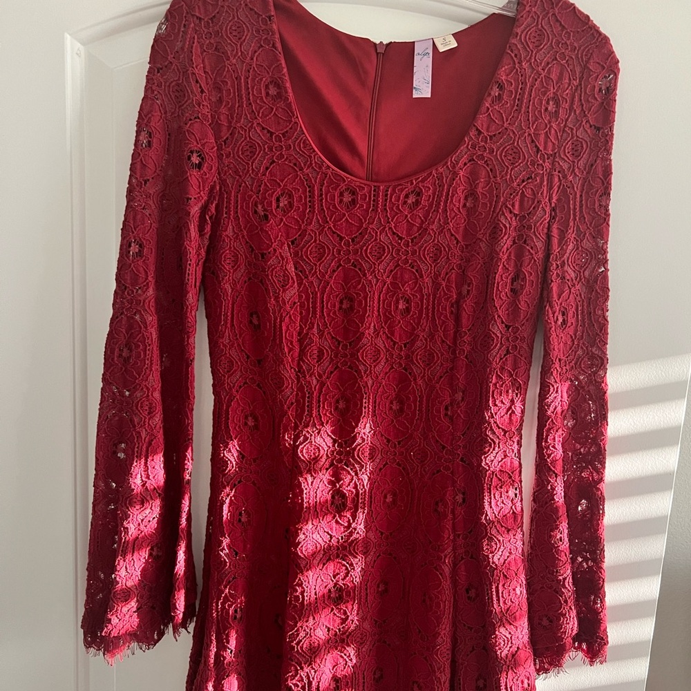 Maroon Lace Crocheted Dress Size S